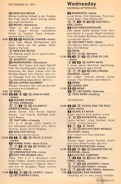 Game Shows / TV Guide listing for 1975